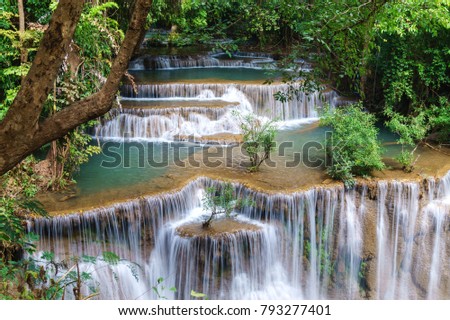 View of Huay Mae Kamin waterfall in Khuean Srinagarindra National Park, Kanchanaburi, Thailand
