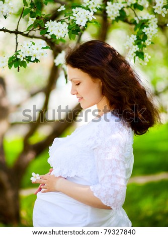 portrait of beautiful woman in the flowering park