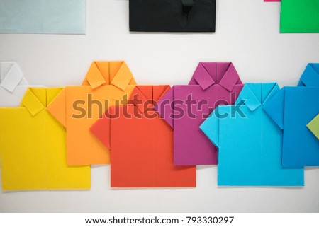 Colorful, handmade paper shirts