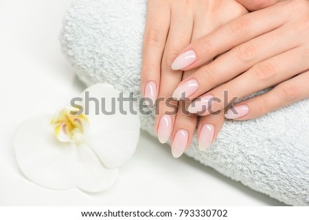 Woman hand care. Hands and spa relaxing. Beauty woman nails. Royalty-Free Stock Photo #793330702