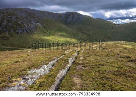 Scottish landscape in Cairngorm Mountains. Royal Deeside between Braemar and Ballater in Scotland. September 2017