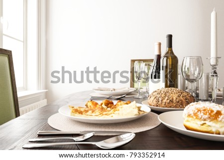 3d rendering of Dining Table with Food and Candles