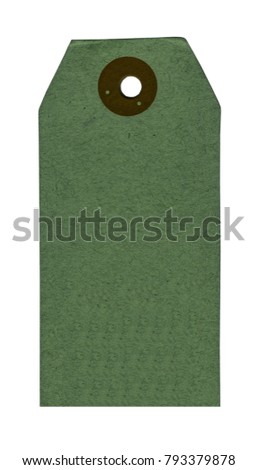 blank green cardboard tag isolated on white background