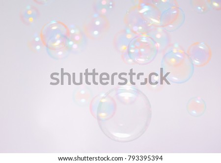 Beautiful soap bubbles floating background