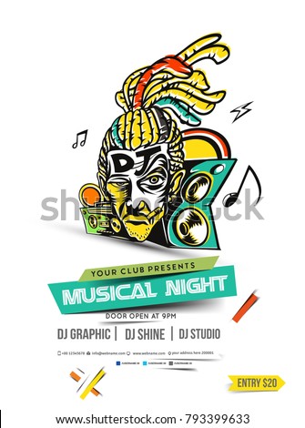 Music party brochure, flyer, magazine cover & poster template, vector illustration. 