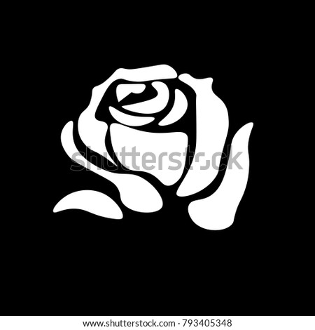 white contours of a rose on a black background