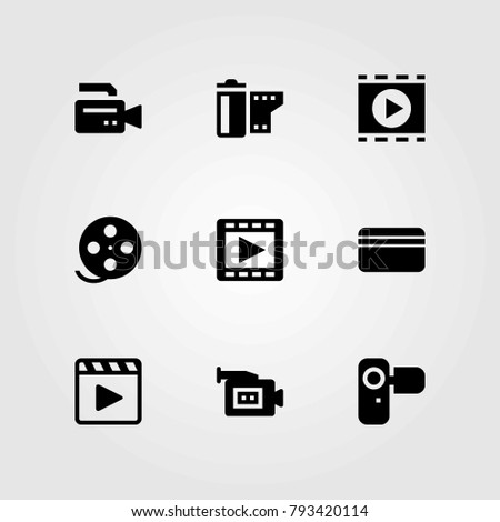 Technology vector icons set. camcoder, camera and film roll