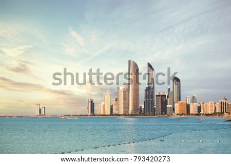 Abu Dhabi Skyline Corniche at sunset 