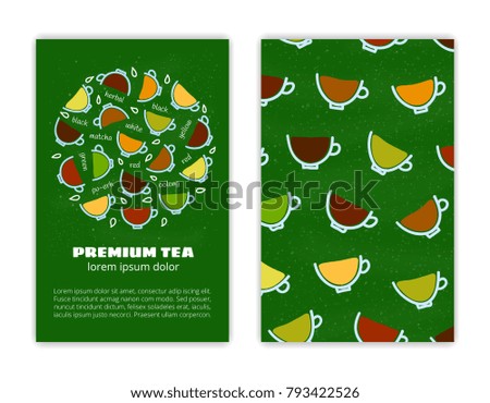 Card templates with doodle tea drinks. Used clipping mask.