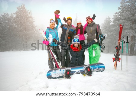 cheerful of group of teenagers friends have a good time in winter