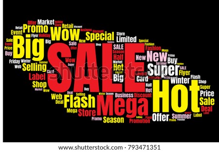 Sale Vector Word Cloud Background. Promotion Concept Backdrop. Collage for Advertising Offer Design