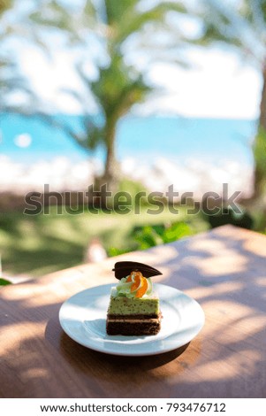 Dessert on the background of the sea.