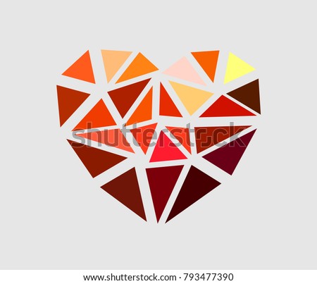 broken into triangles diamond red heart on gray background
