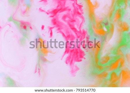 Multicolored abstract background on liquid, multicolored minimalistic background, pop art pattern, pastel texture for designer, background preparation, color divorce on milk, art