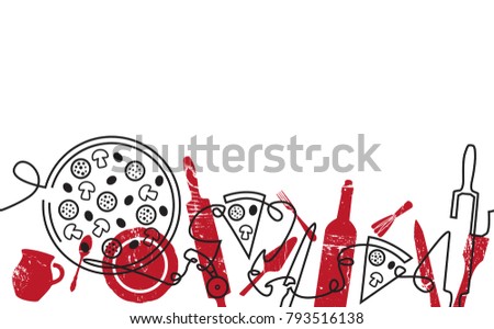 Pizza Menu Background. Hand Drawn Pattern. Vector Illustration.