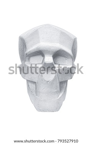 Skull carved from gypsum for teaching drawing isolated on white
