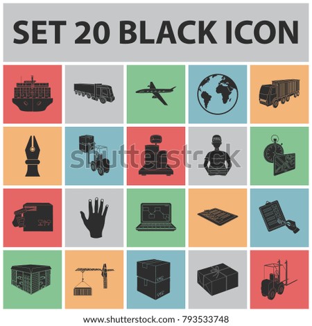 Logistics and delivery black icons in set collection for design. Transport and equipment isometric vector symbol stock web illustration.
