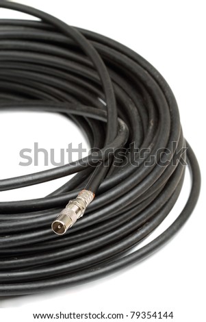 Coaxial cable used for TV and internet modems. Isolated on white background