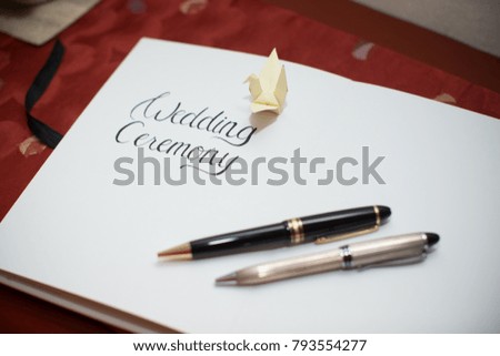 Selective focus and close up at sign book of wedding ceremony.