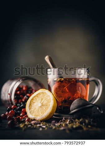 Herbal tea with lemon and forest berries