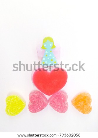 Happy Valentine's Day with Angel and Heart candies with sugar, candy heart shaped candy 