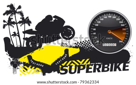 racing banner with super bike and speedometer