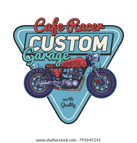 Vintage Cafe Racer motorbike. Old school race poster. Retro race motorbike print. Vector Illustration