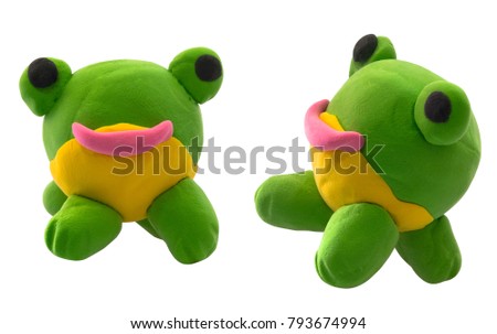 Plasticine green ball frog on white