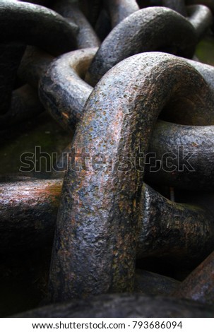 Huge old rusty ship chain detail