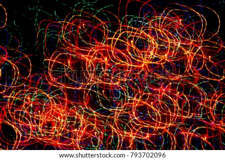 background, texture, bright abstract pattern in a color different lines, stripes and spots on a black background, circles, neon
