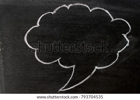 White color chalk hand drawing as speech bubble shape on black board background
