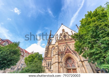 Thomaskircke exterior view in Leipzig, Germany. St Thomas Church.