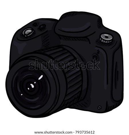 Vector Cartoon Black Reflex Camera with Lens