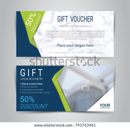 Gift certificates and vouchers cards, discount coupon or banner web template with marble texture imitation, Blurred background gradient mesh for make an image of the products your company offers. Royalty-Free Stock Photo #793763461