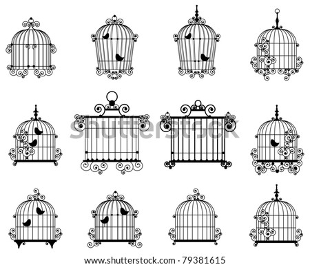 Silhouette of a decorative bird cages Royalty-Free Stock Photo #79381615