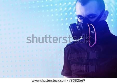 Shot of a conceptual man in a respirator.