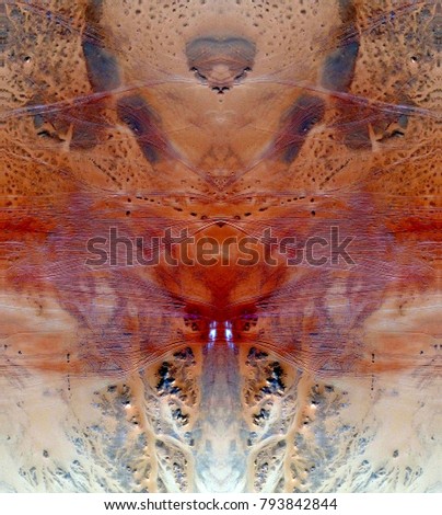 homage to F.Bacon, symmetrical photographs of abstract landscapes of the deserts of Africa from the air, magical, artistic, landscapes of your mind, just for crazy, optical illusions