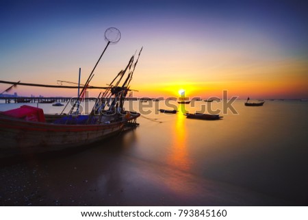 Fishing boat at sunset, Thailand