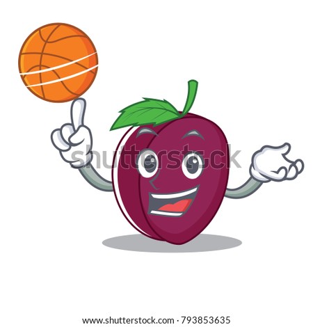 With basketball plum character cartoon style