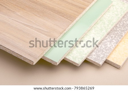Several pieces of chipboard with texture isolated on white background.