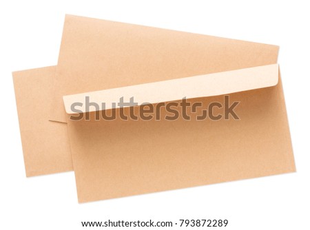 Valentine day letter. Craft paper envelopes isolated on white background. Postal card, lover's holiday confession or proposal concept