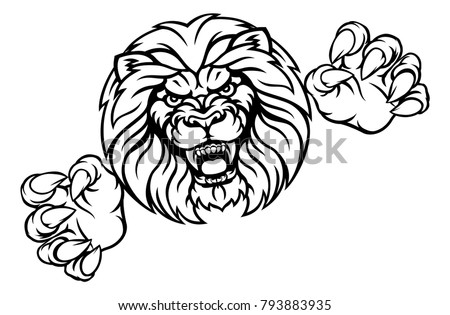 A lion angry animal sports mascot attacking with its claws out