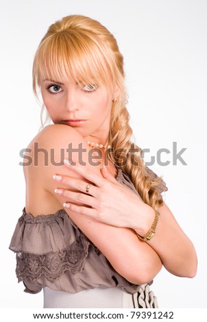 nice young woman on a white background