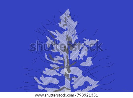Larch tree blue abstraction image from a CAD drawing like a traditional oriental ink painting, make new imaginary landscape for illustration, fabric textures, theatre, comfortable art, clothes, silk.