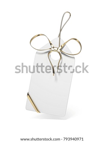 Price Tag with golden ribbon. Sale Shopping Concept. 3d Rendering isolated on white Background.