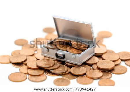 Money or coins in Chest box isolated on white background,business concept.