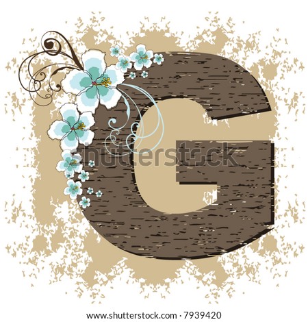 blue hibiscus grunge vintage alphabet G (vector)