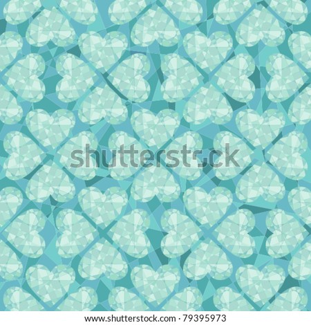 Turquoise seamless background in the form of glass hearts made in flowers
