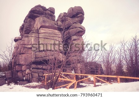 Cuckoo Rocks formation (Kukulcze Skaly) in Karkonosze National Park, color toned picture, Poland.