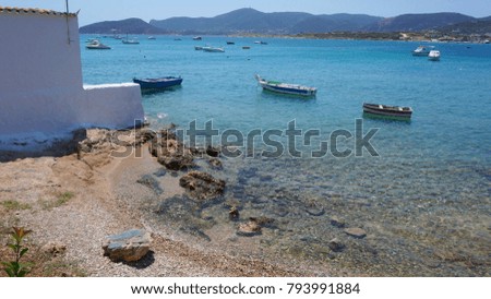 Photo from beach with turquoise and emerald clear waters located in Greek island